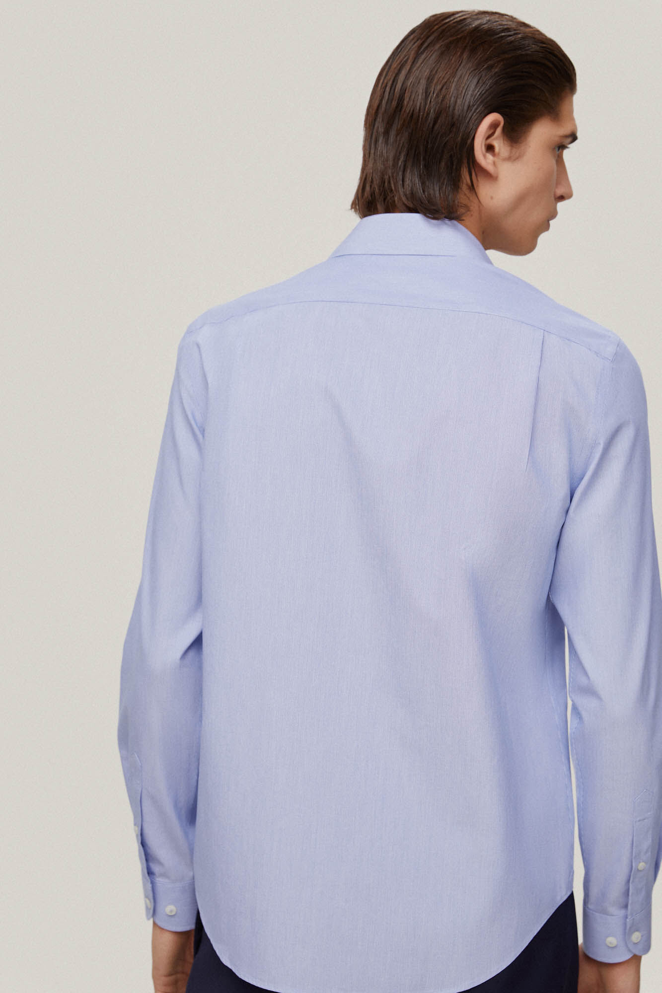 Camisa social listrada com estampa de mil listras, não precisa passar e é antimanchas - Azul