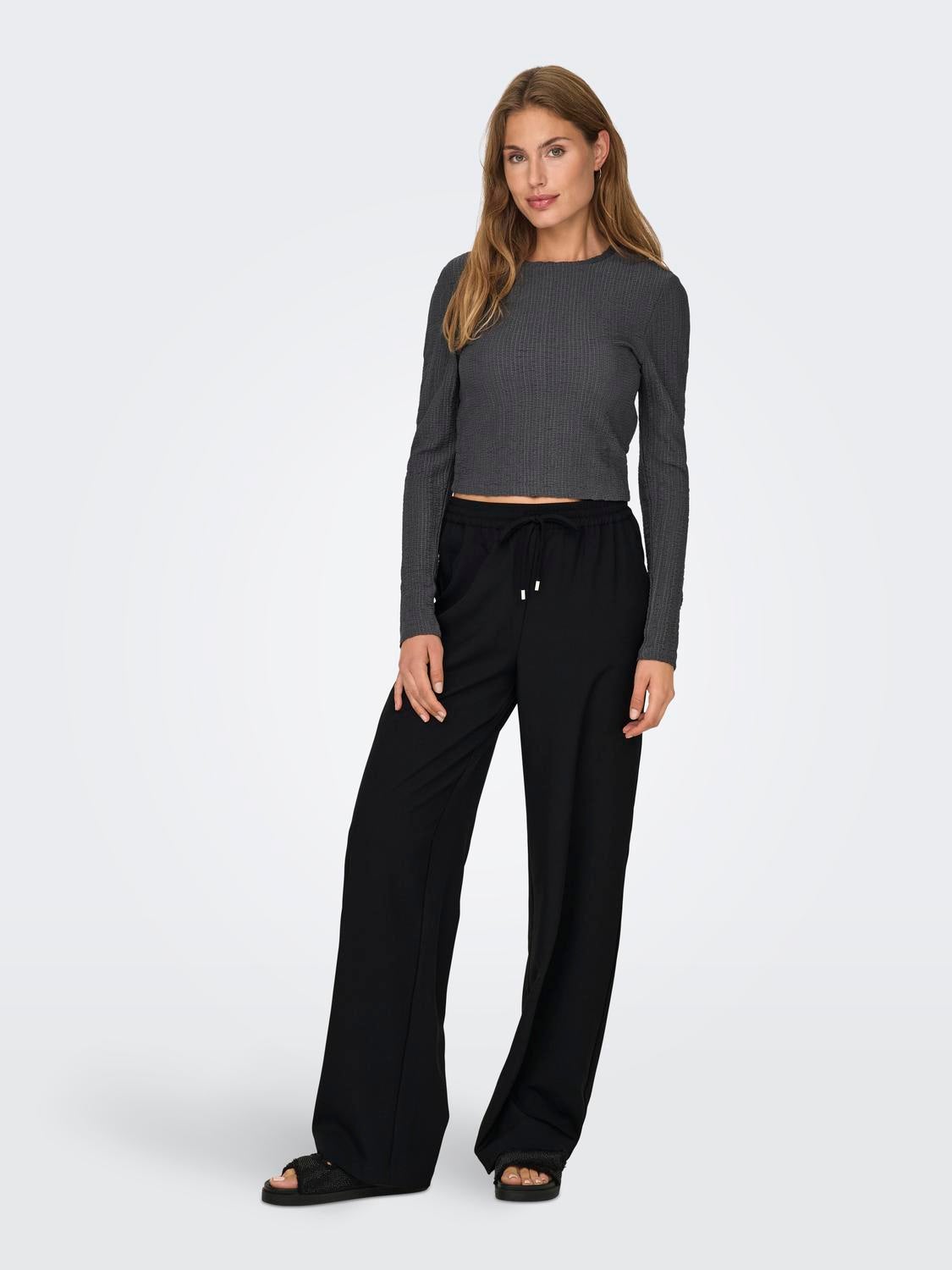 ONLGINNY Hohe Taille Weiter Beinschnitt Hose mit weitem Beinschnitt Black