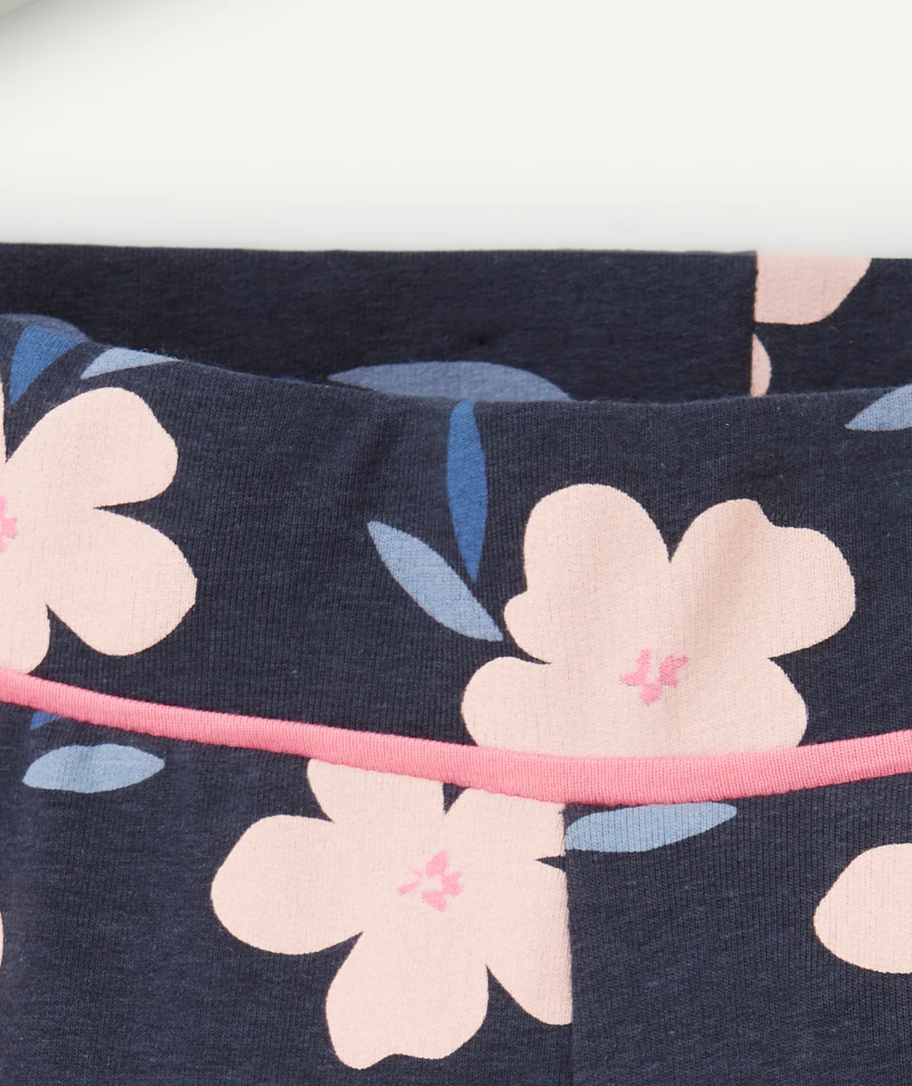 pantalon tregging fille en viscose responsable bleu imprimé fleuri