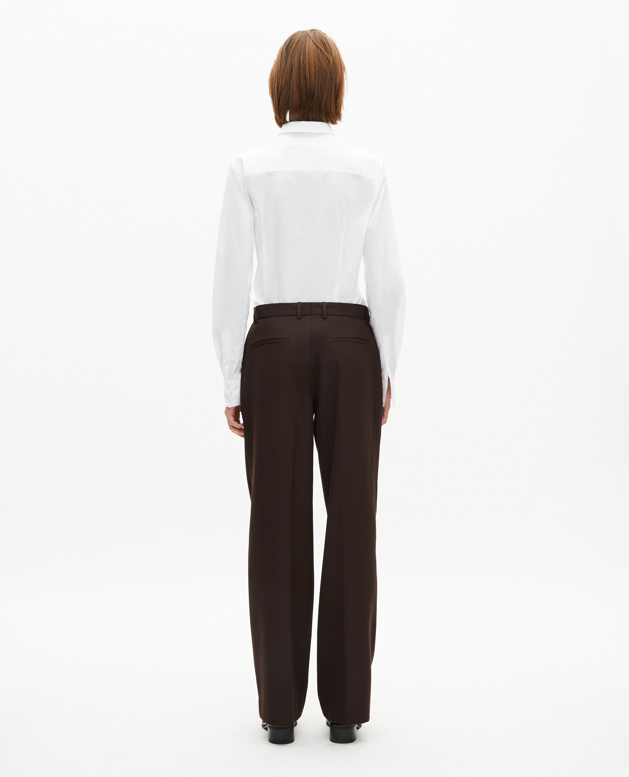 Pantalon tailleur large en laine mélangée marron