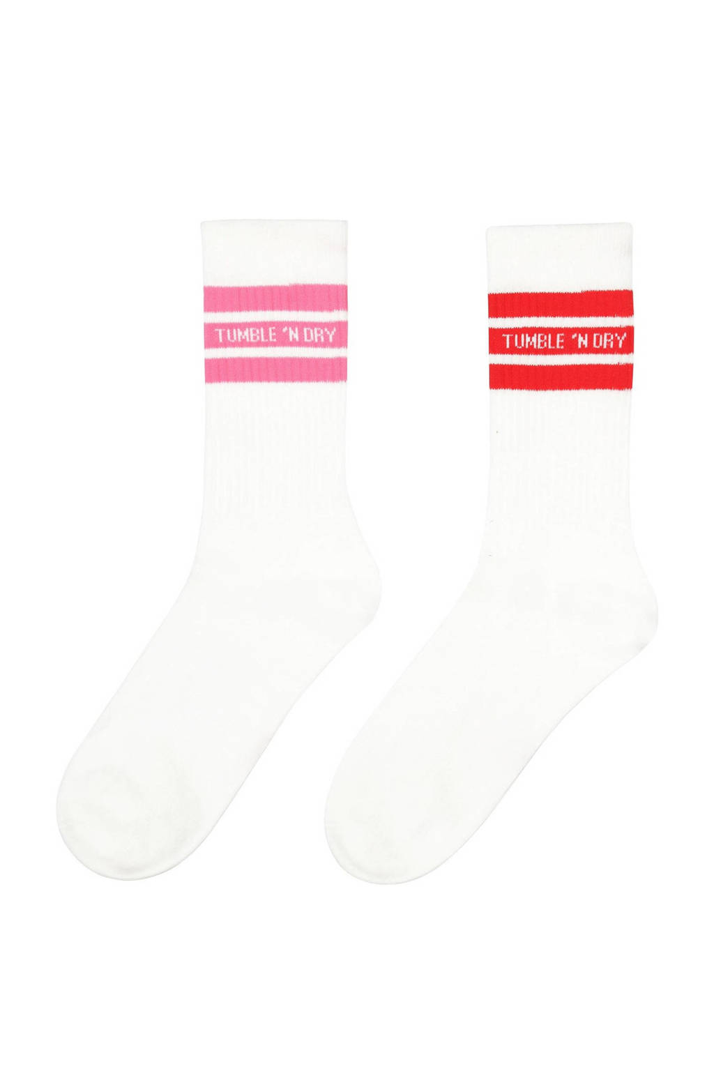 Tumble 'n Dry sokken - set van 2 paar wit/roze/rood met streep