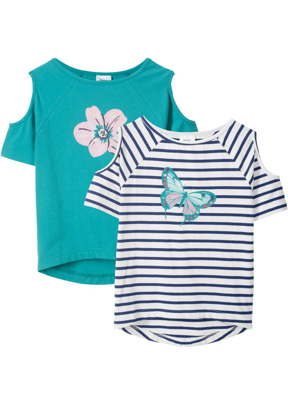 Lot de 2 T-shirts fille avec épaules découpées