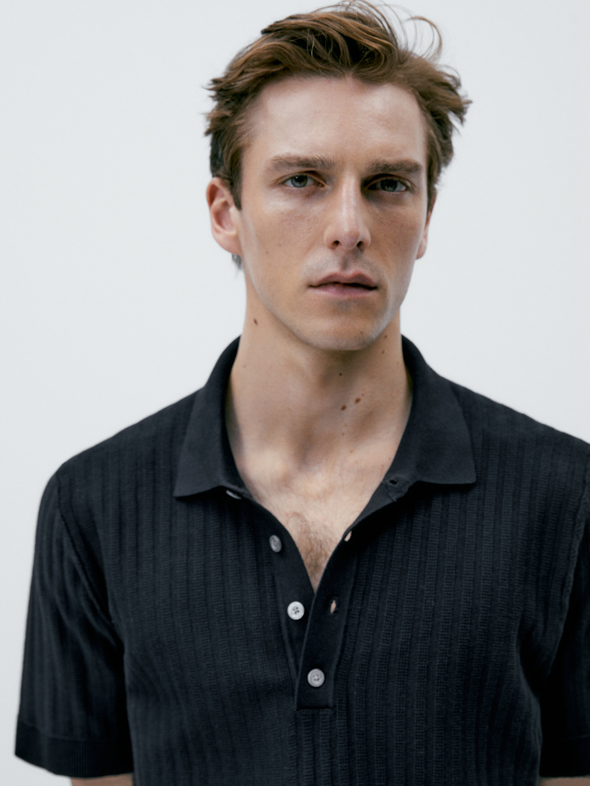 Camisa polo com costura vertical estruturada - AZUL MARINO