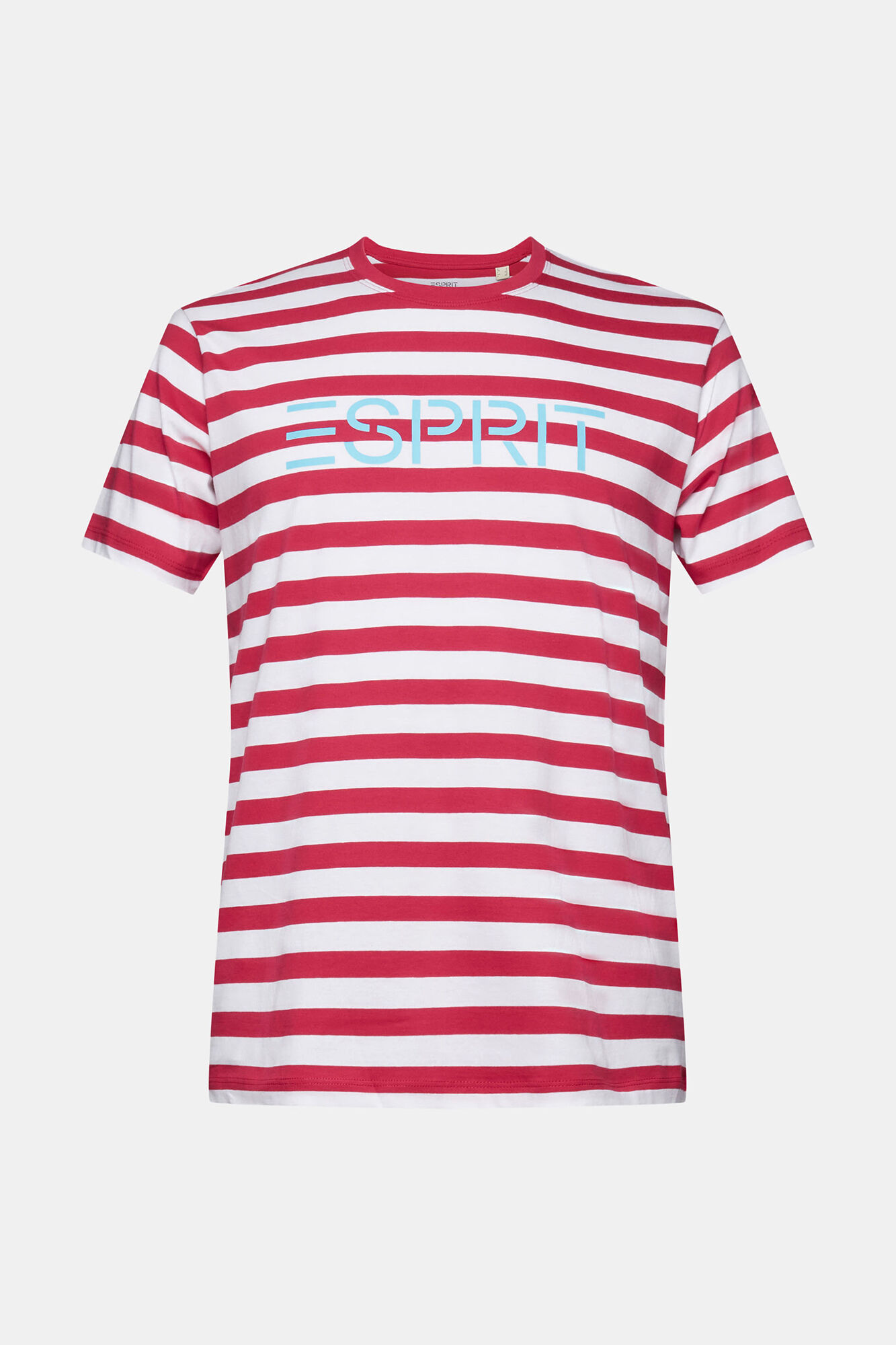 Camiseta listrada com logo, algodão orgânico - Estampa vermelha