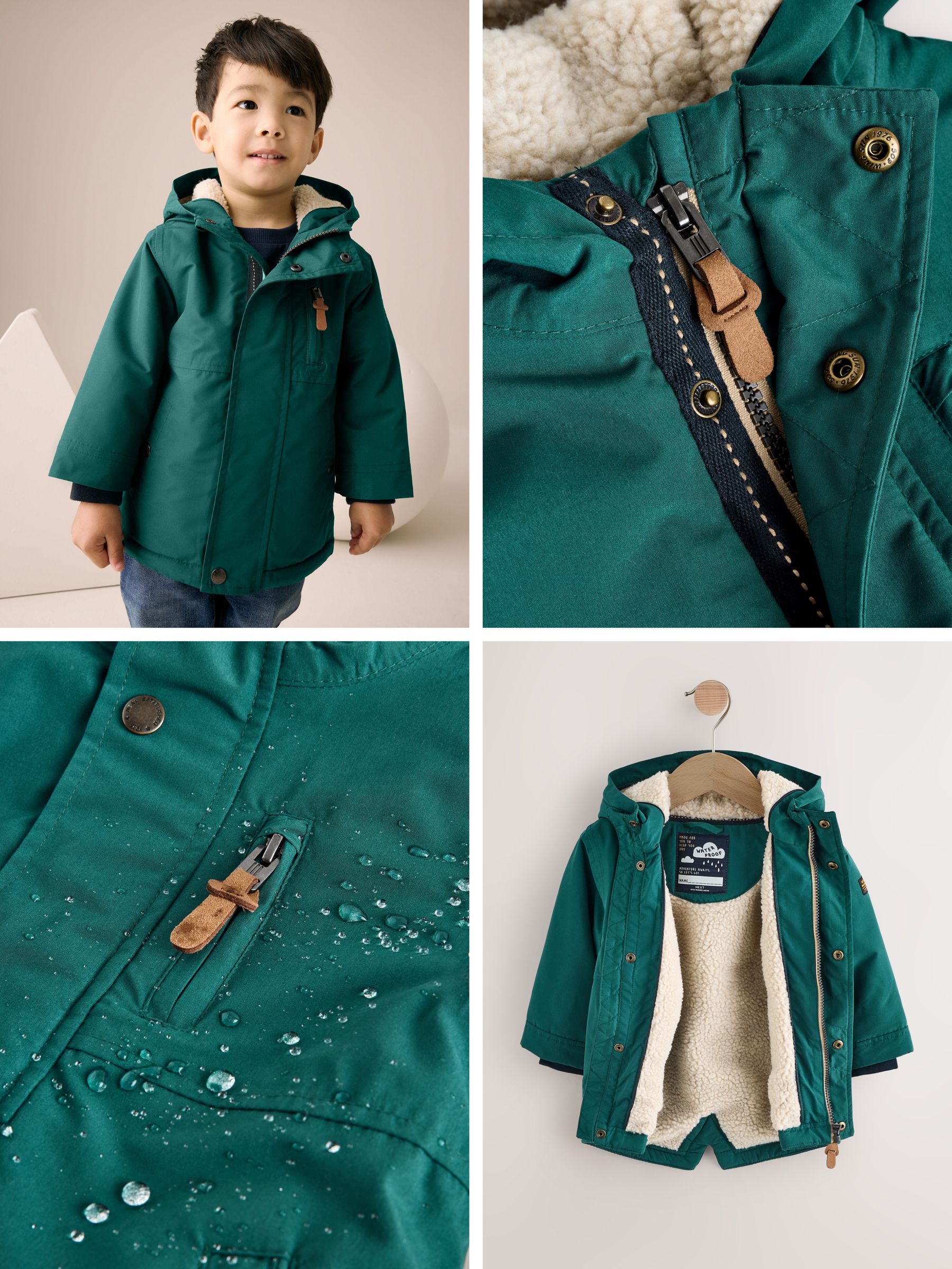 Donkergroen - Waterdichte parka met borgvoering (3mnd -7jr)