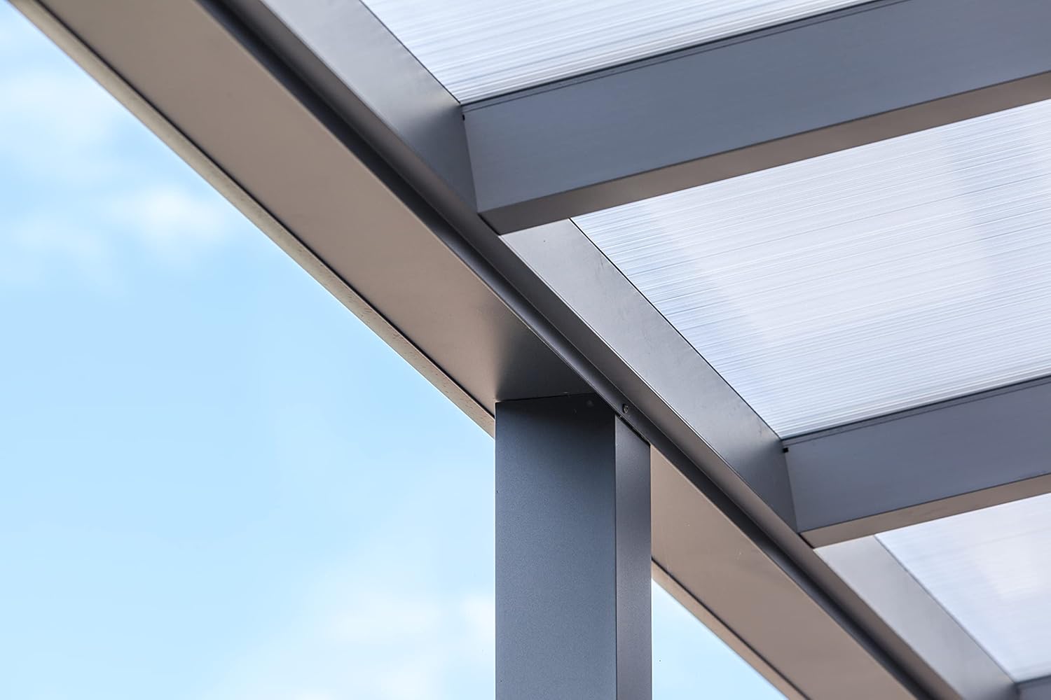 Terrassendach Terrassenüberdachung Bosco Bausatz mit Alu-Unterkonstruktion, Regenrinne und Montagematerial Stegplatte:Polycarbonat Opal|Abmessungen Terrassendach (B x T):5060 x 2500