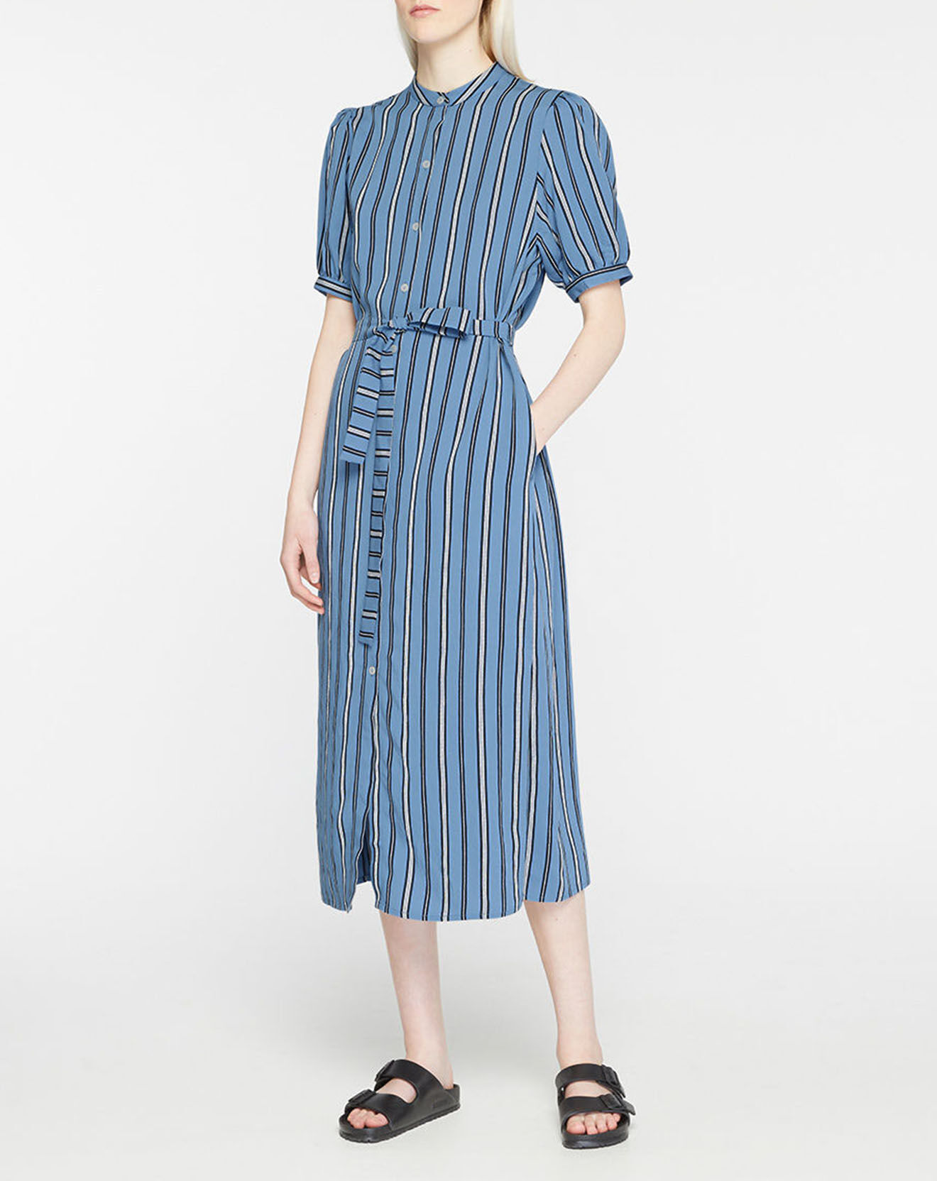 Galeries Lafayette Robe longue chemise Laurier à rayures bleu