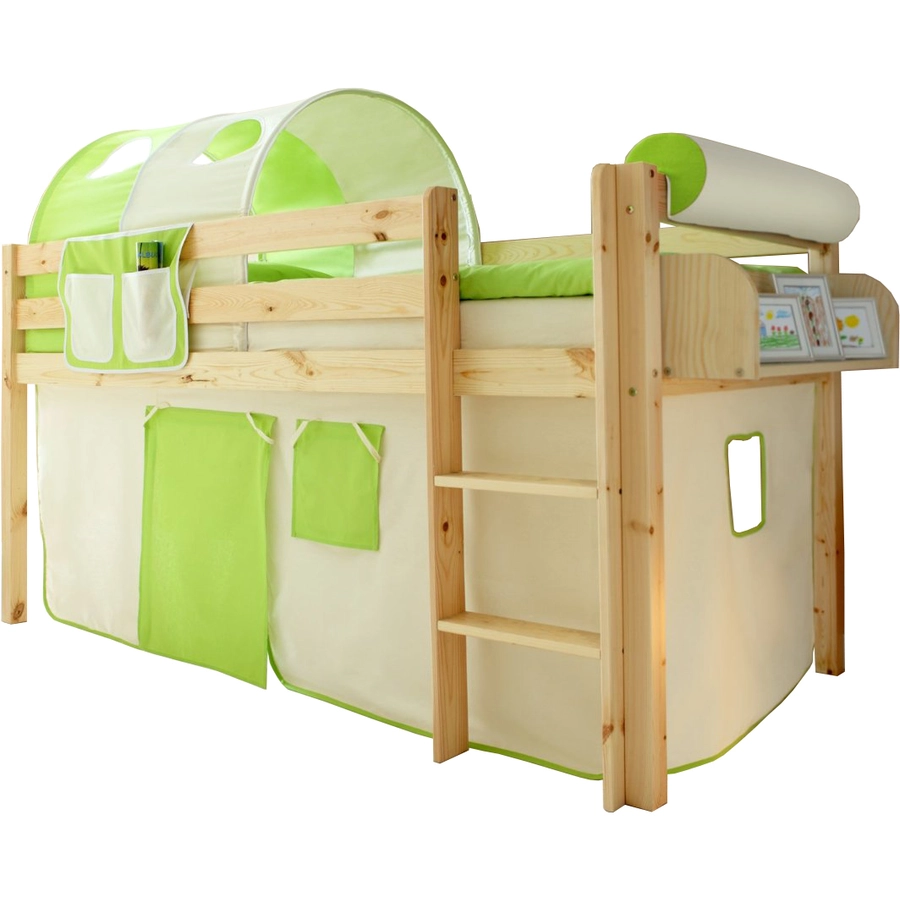 TICAA Hochbett Malte Kiefer Natur Classic Beige-Grün