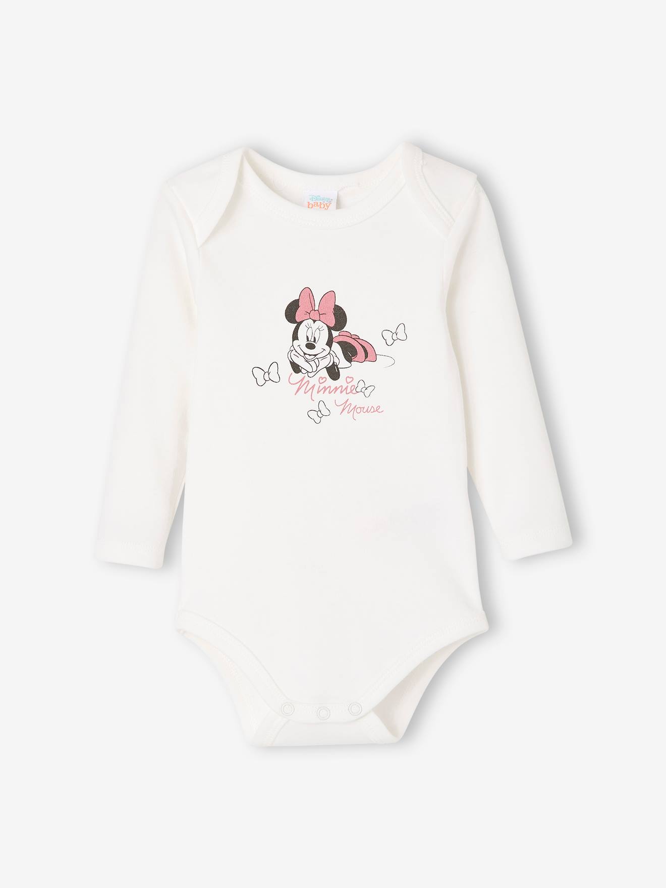 Pacote com 2 bodies DS® Minnie para bebê, violeta médio, lisos com estampas.