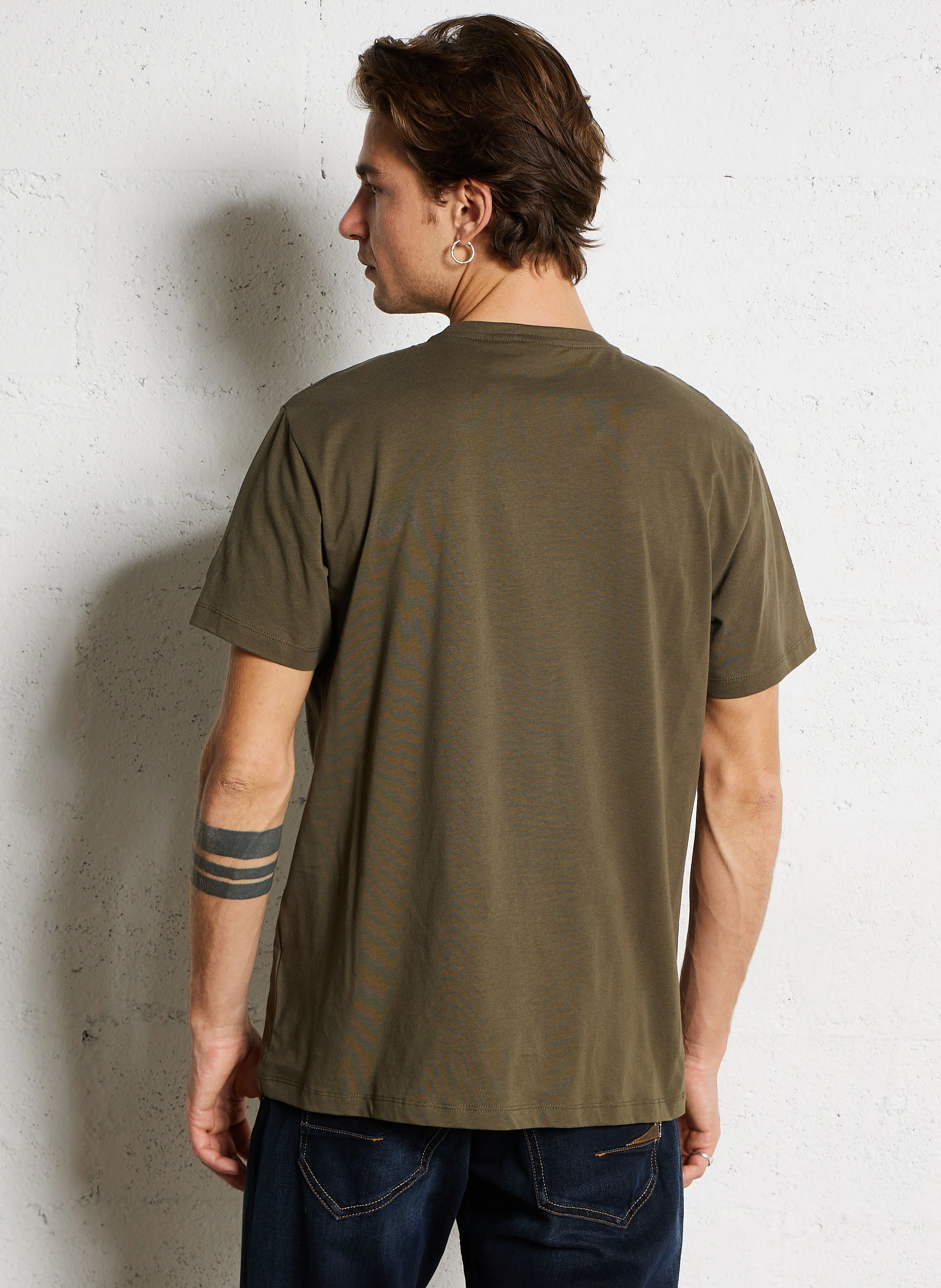 WENBY - Tee-shirt col rond ample en coton sérigraphié | Kaki