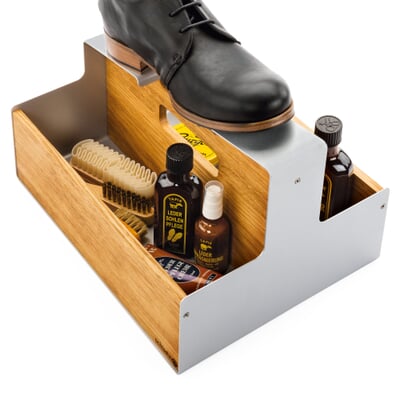 Schuhputzkasten Stahlblech und Eichenholz