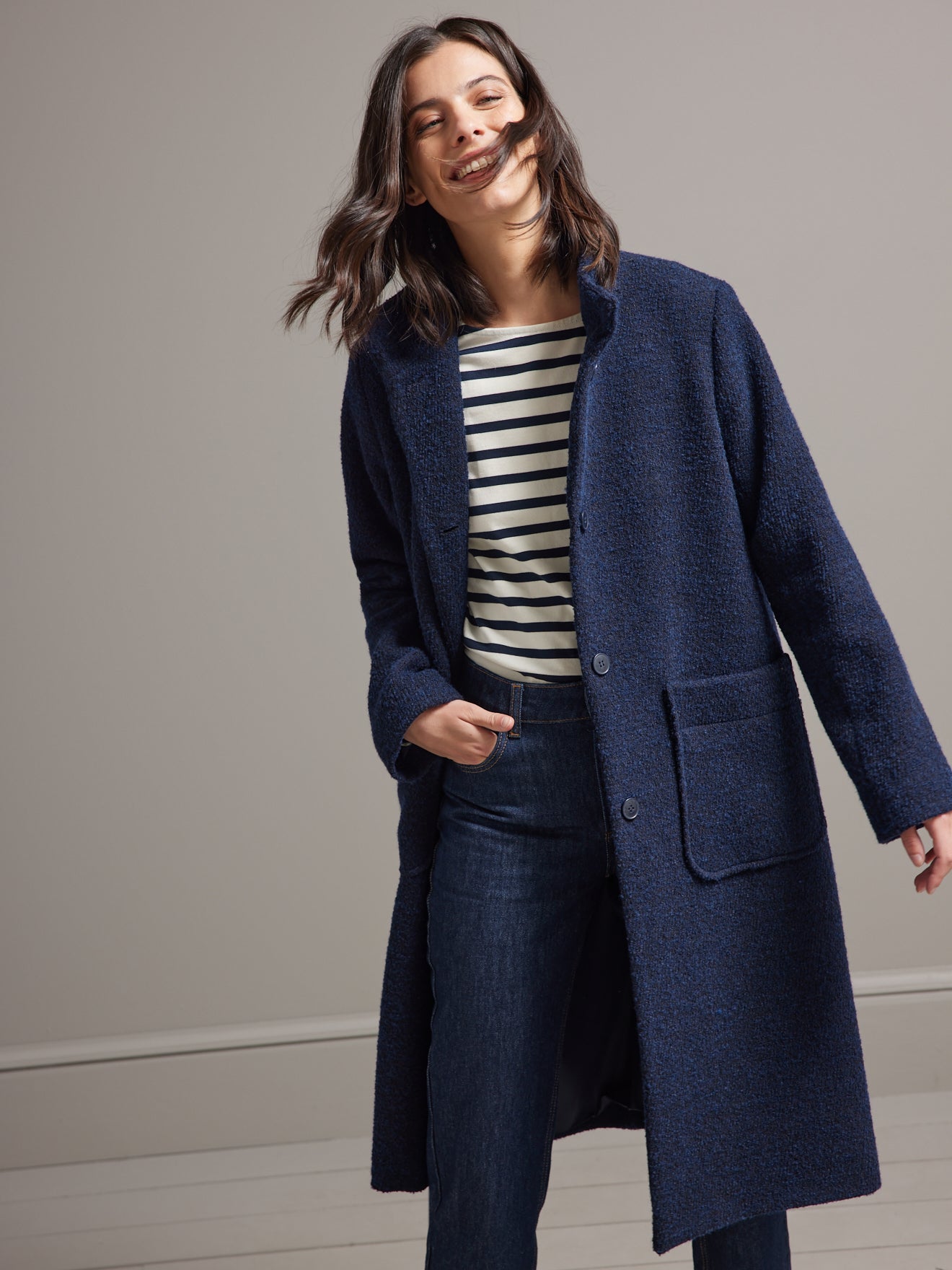 Manteau long lainage bouclette femme