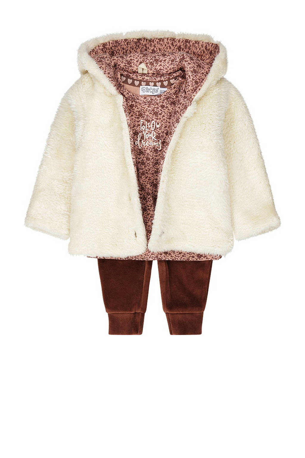 Dirkje jas + shirt + broek ecru/lichtroze/bruin