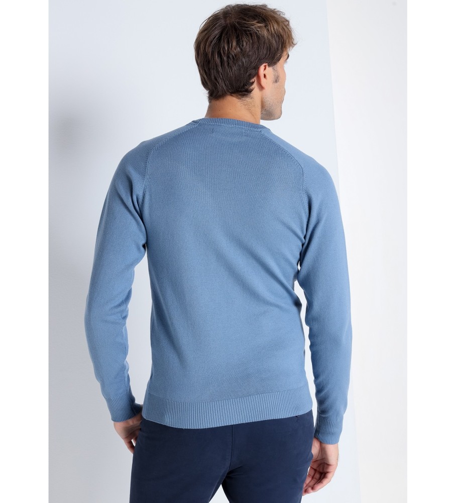 Blusa básica de malha Lois Jersey com touro azul bordado