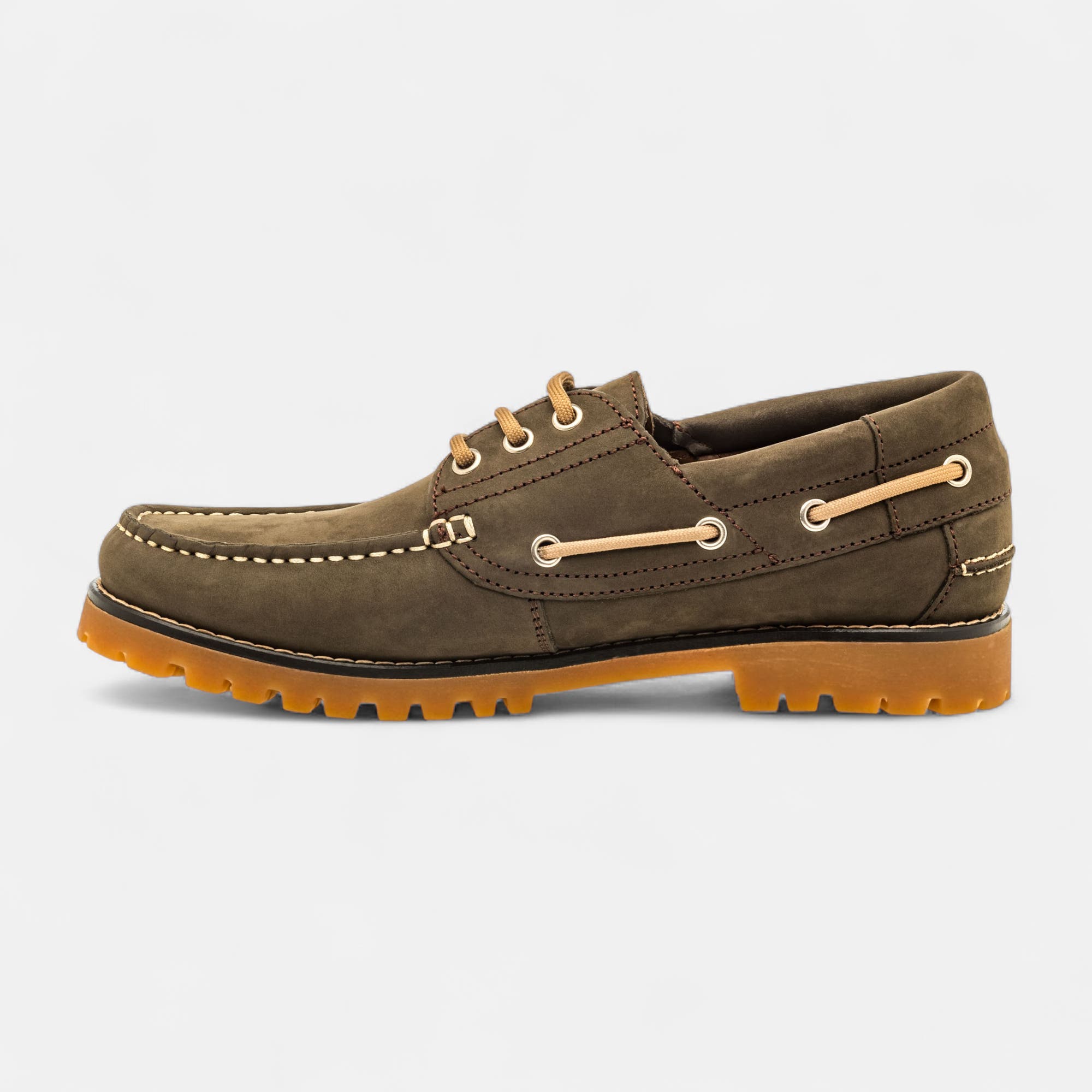 Chaussures bateau Homme en cuir kaki