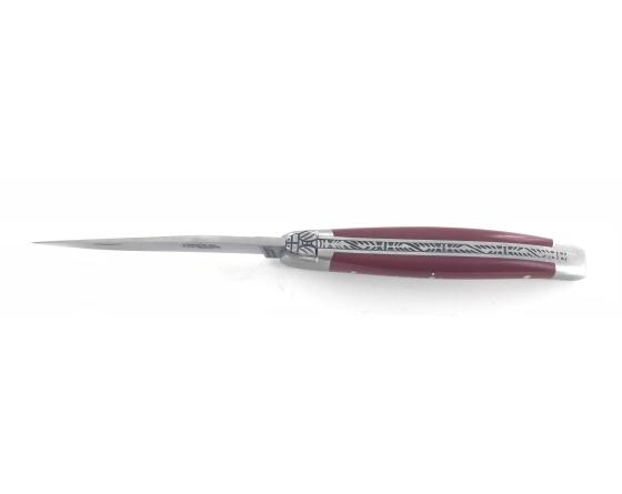 Laguiole 9 cm - 2 mitres - Tissu Compressé Rouge Couteau de Poche Forge de Laguiole