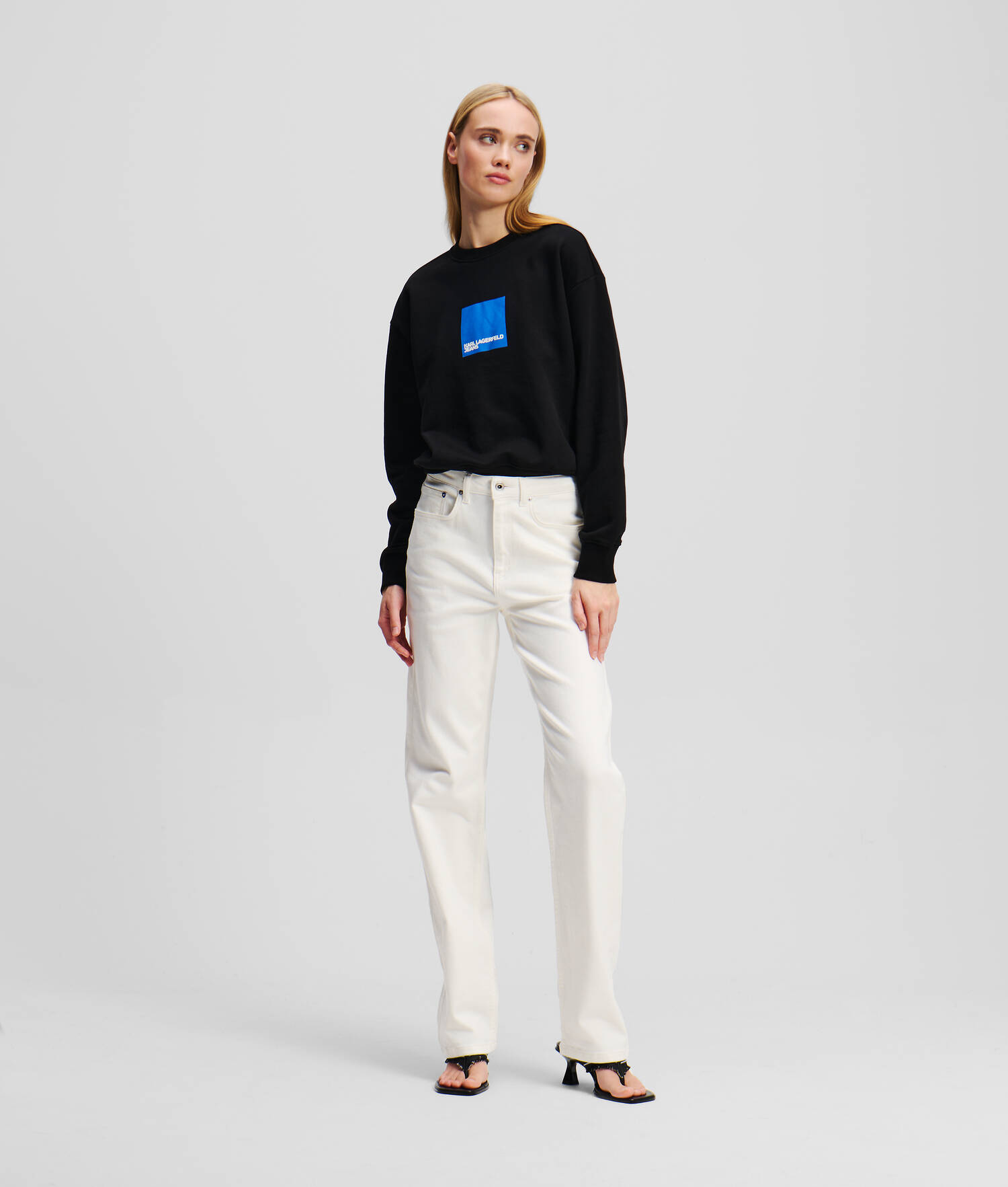 JEAN DROIT À TAILLE HAUTE - Denim Blanc
