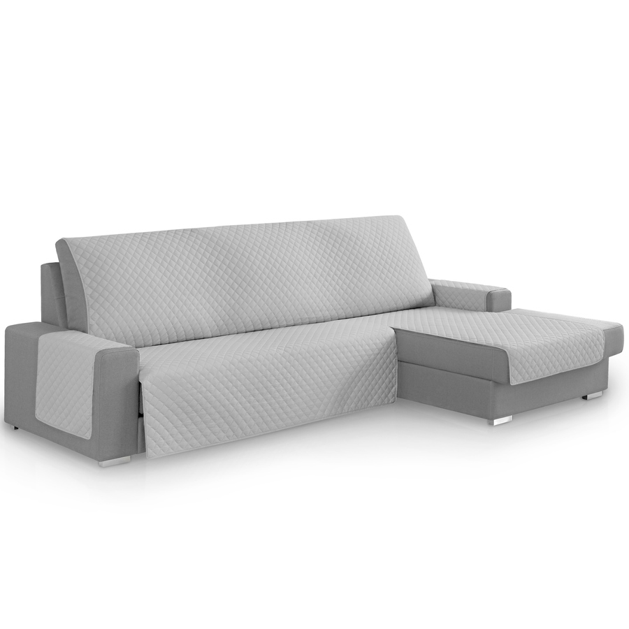 Capa protetora para sofá Vipalia com estampa de diamante. Cinza claro. Chaise longue à direita, 240 cm.