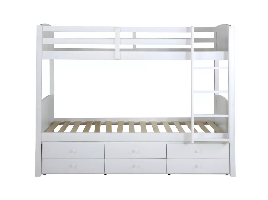 Lits superposés séparables ANCHISE II - 2 x 90 x 190 cm - Avec rangements - Pin blanc + matelas