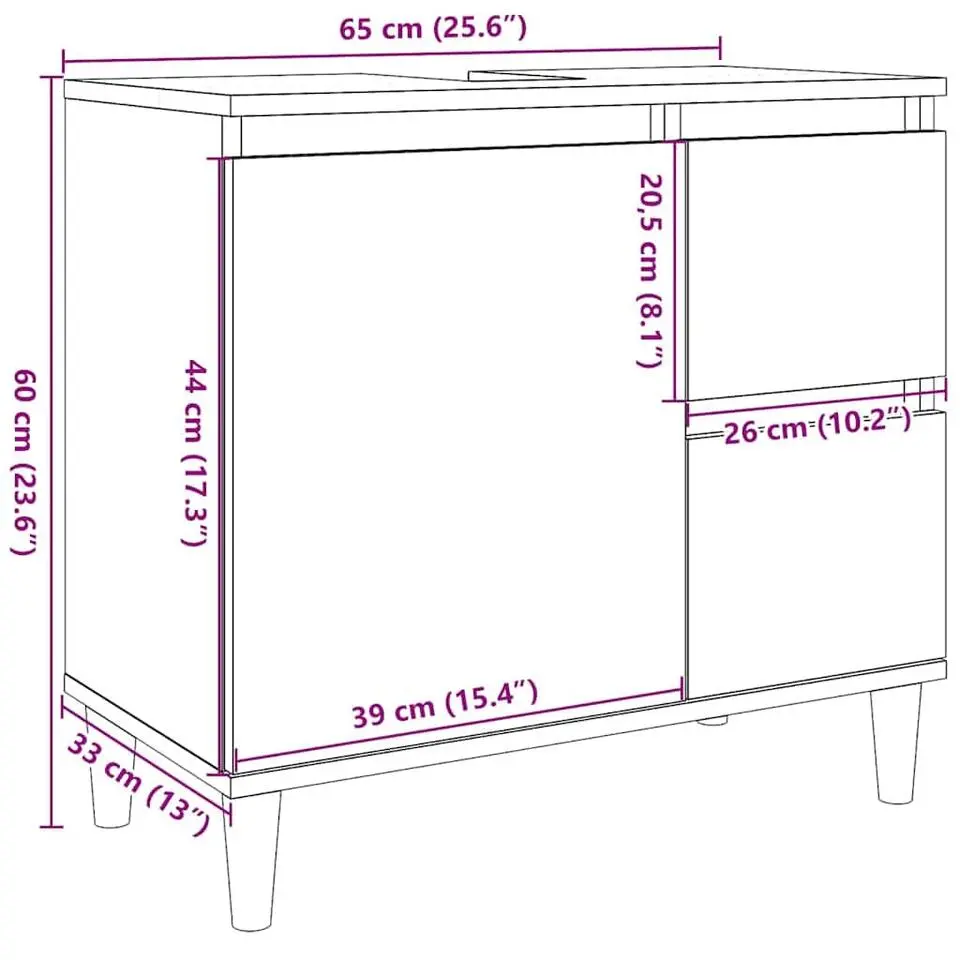 vidaXL - Wastafelonderkast met 1 deur 2 lades - Wit - Hout - 65x33x60 cm