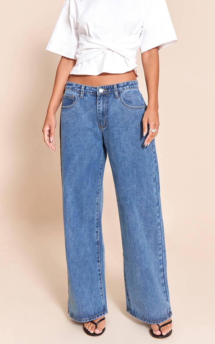 Acid Blue Wash Jean Boyfriend Taille Basse À Jambe Large