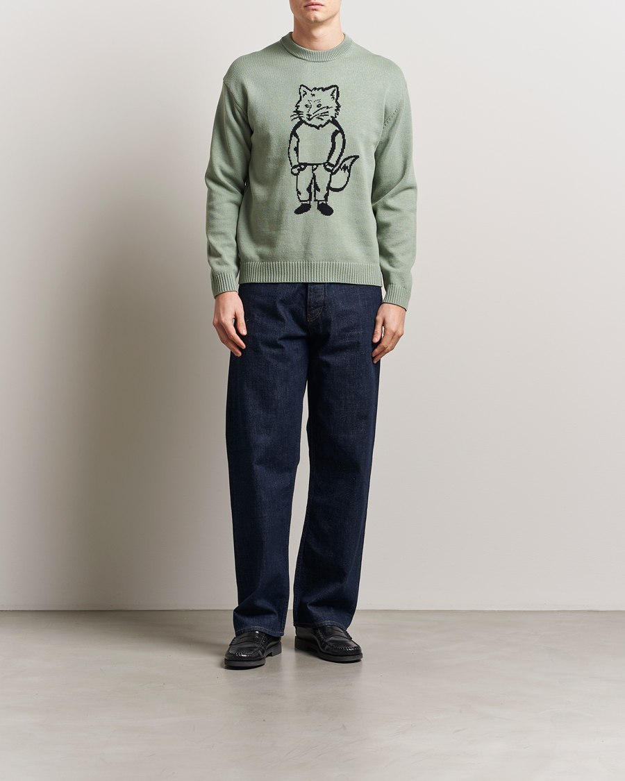 Maison Kitsuné Dressed Fox Knitted Sweater Vert De Gris