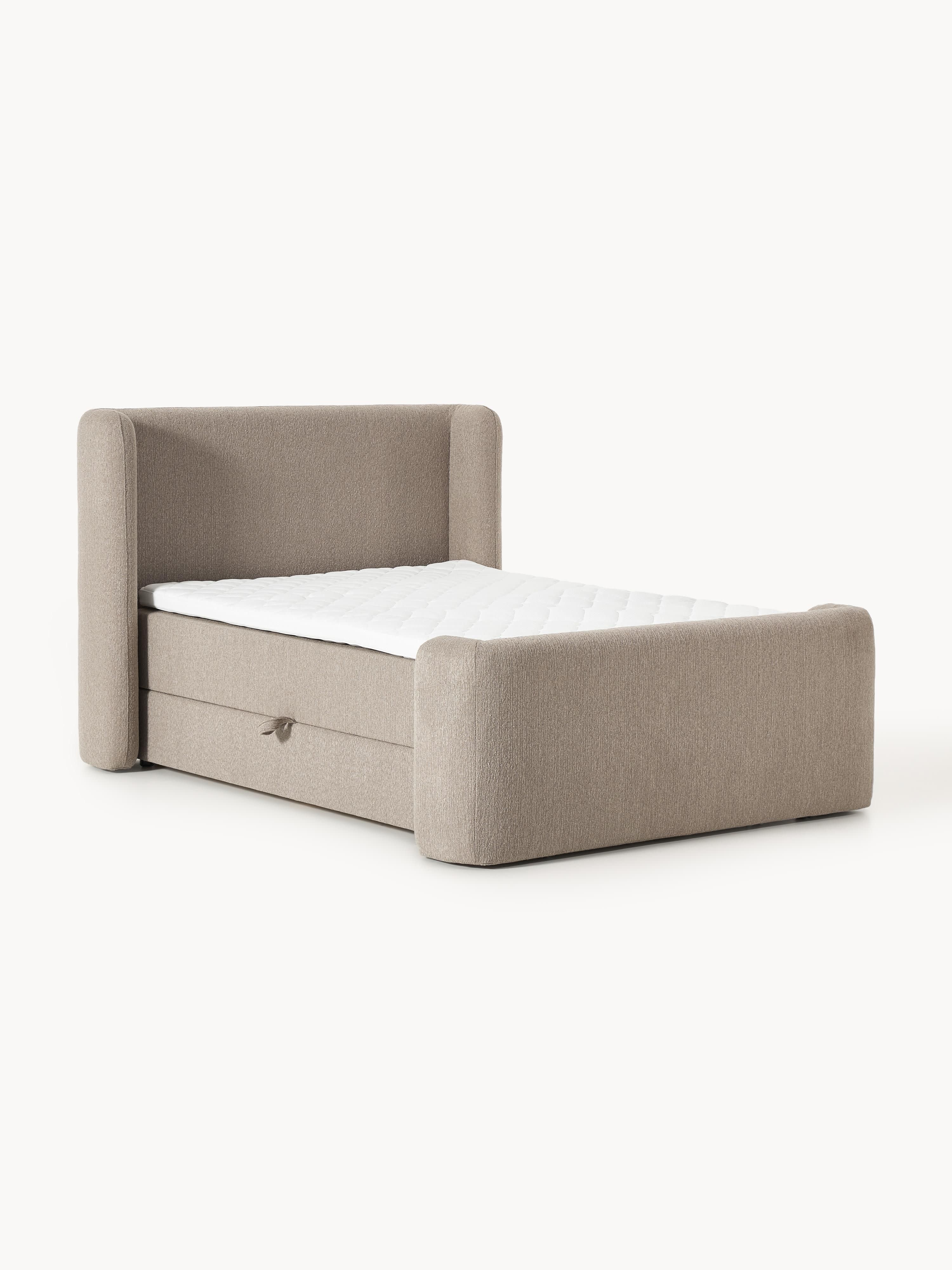 Bouclé boxspring bed Perla met opbergruimte