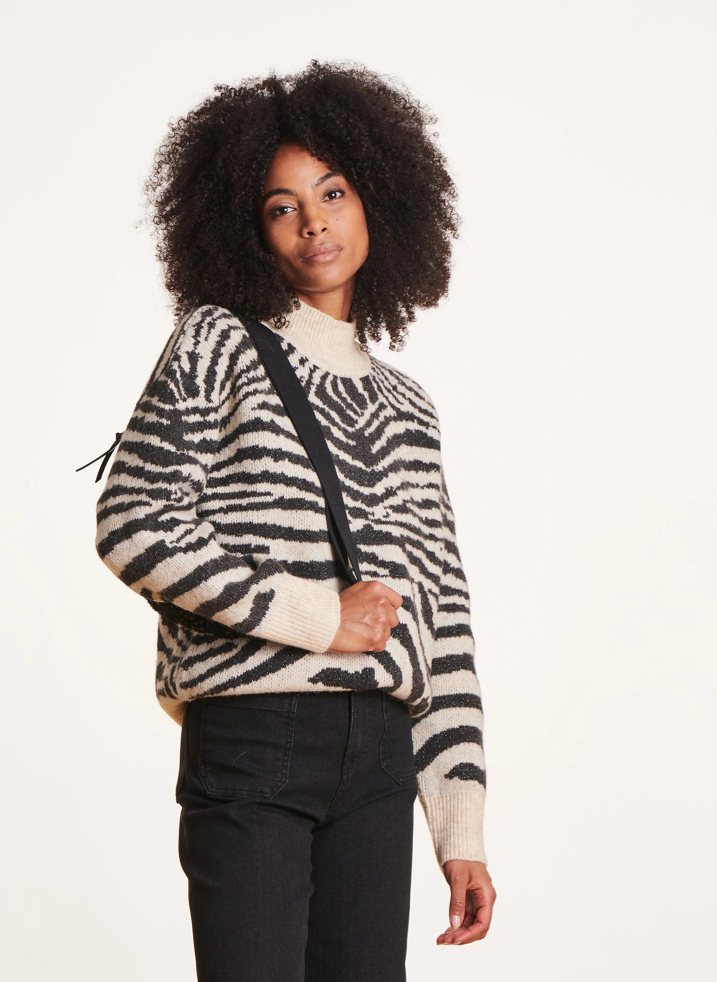 Pull col montant zèbre | Noir