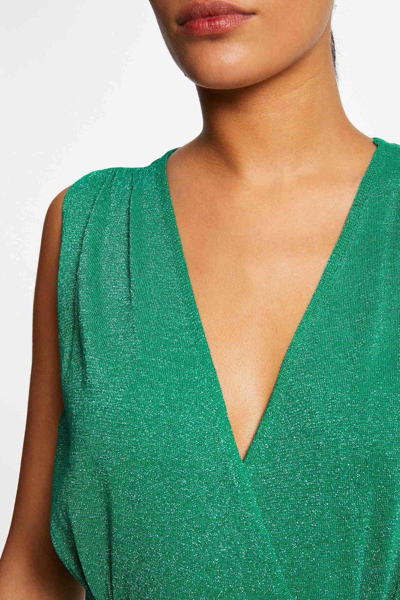 Calça comprida plissada de perna larga - Verde