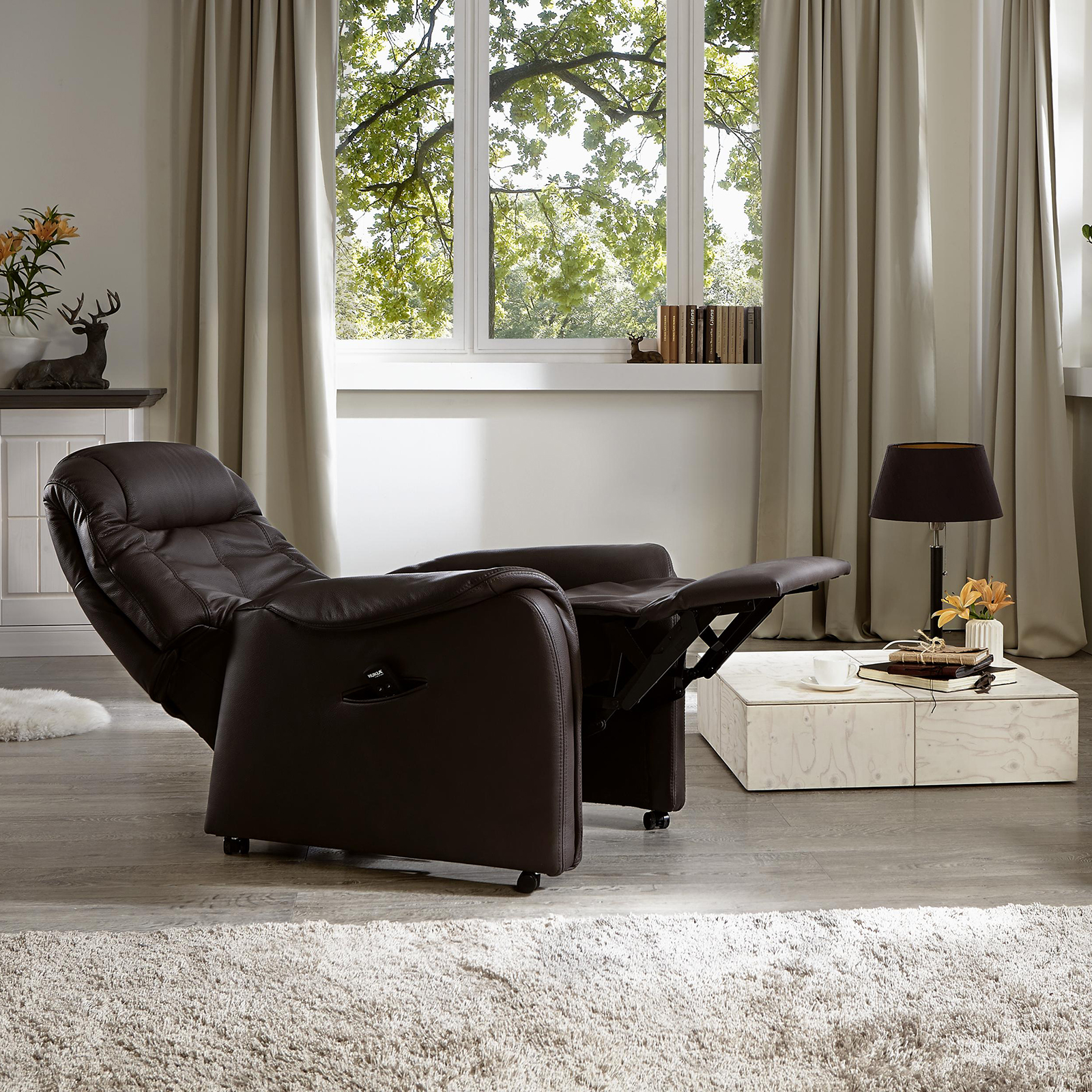 TV-Ledersessel - dunkelbraun - Funktionen mit Motor