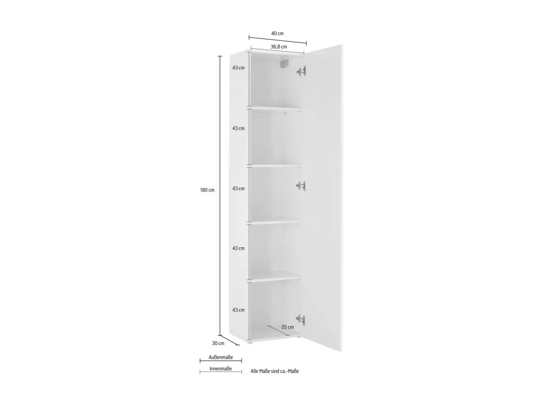 Armoire polyvalente Dgrassi, Étagère à chaussures avec 1 porte et 4 étagères, Armoire multifonctionnelle, 100% Made in Italy, 40x30h180 cm, Blanc brillant