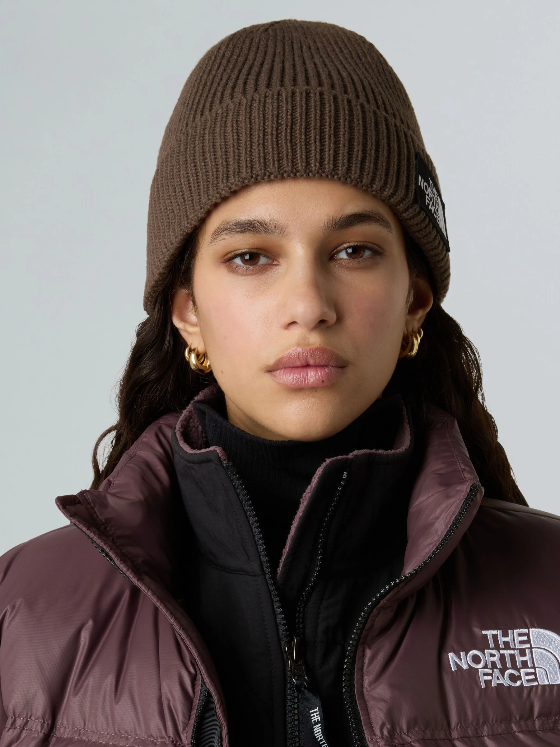 Bruin - The North Face - Beanie-muts met boord en rechthoekig logo