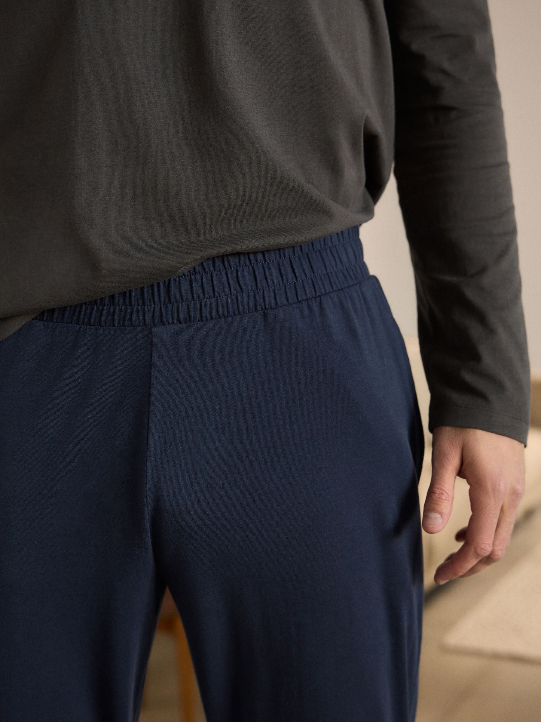Leisteengrijs/marineblauw - Jersey pyjamaset met lange mouwen