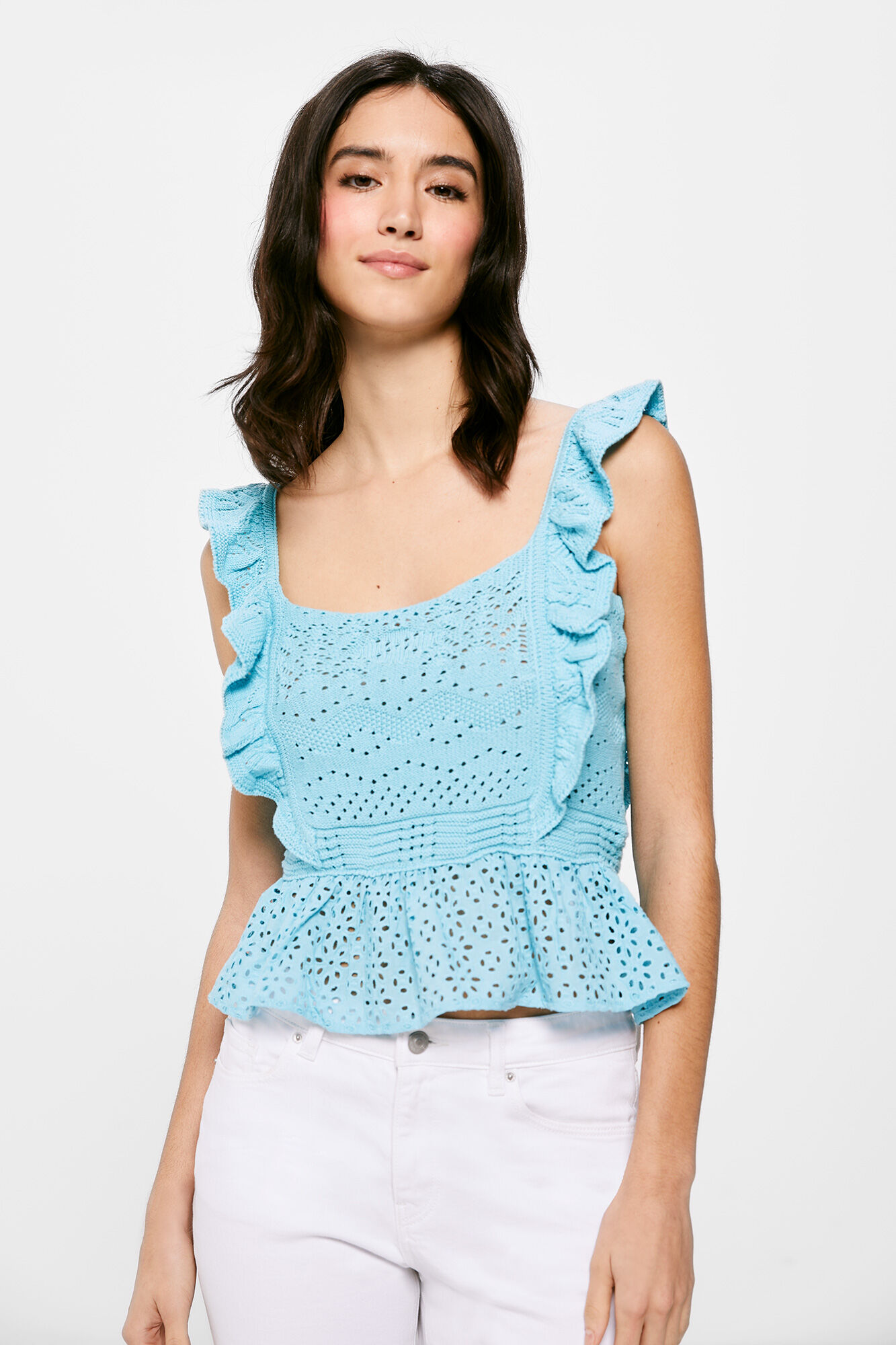 Top de malha combinada - Azul