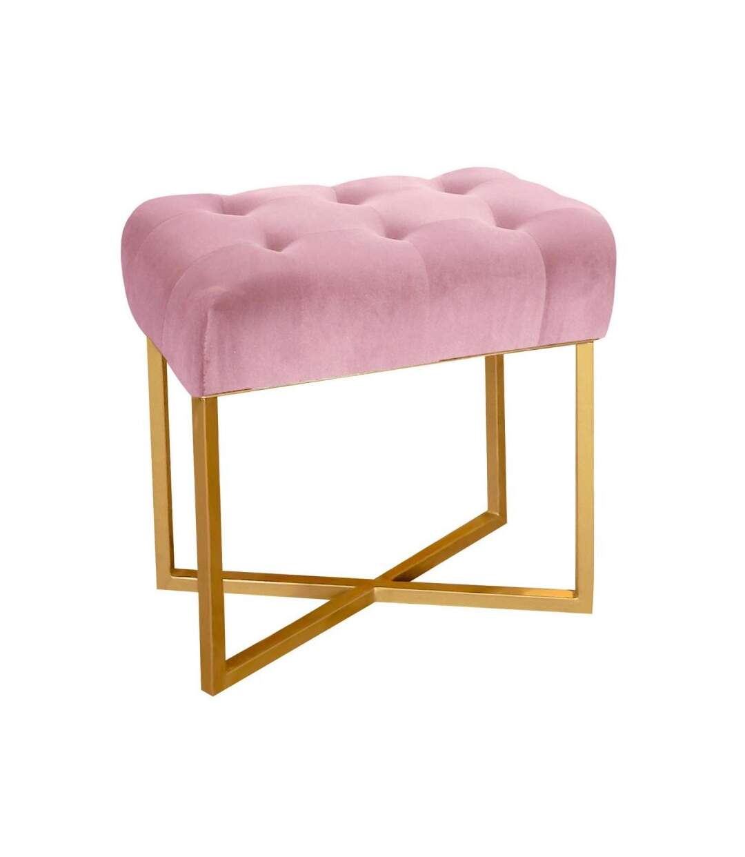 Paris Prix - Tabouret Pouf En Velours auvea 50cm Rose