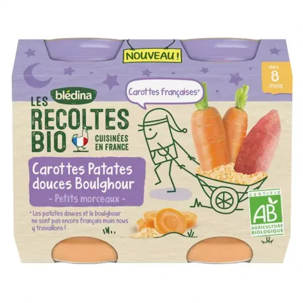 Blédina Colheitas Orgânicas em Vaso: Cenouras, Batatas Doces e Bulgur +8m (2 x 200g)