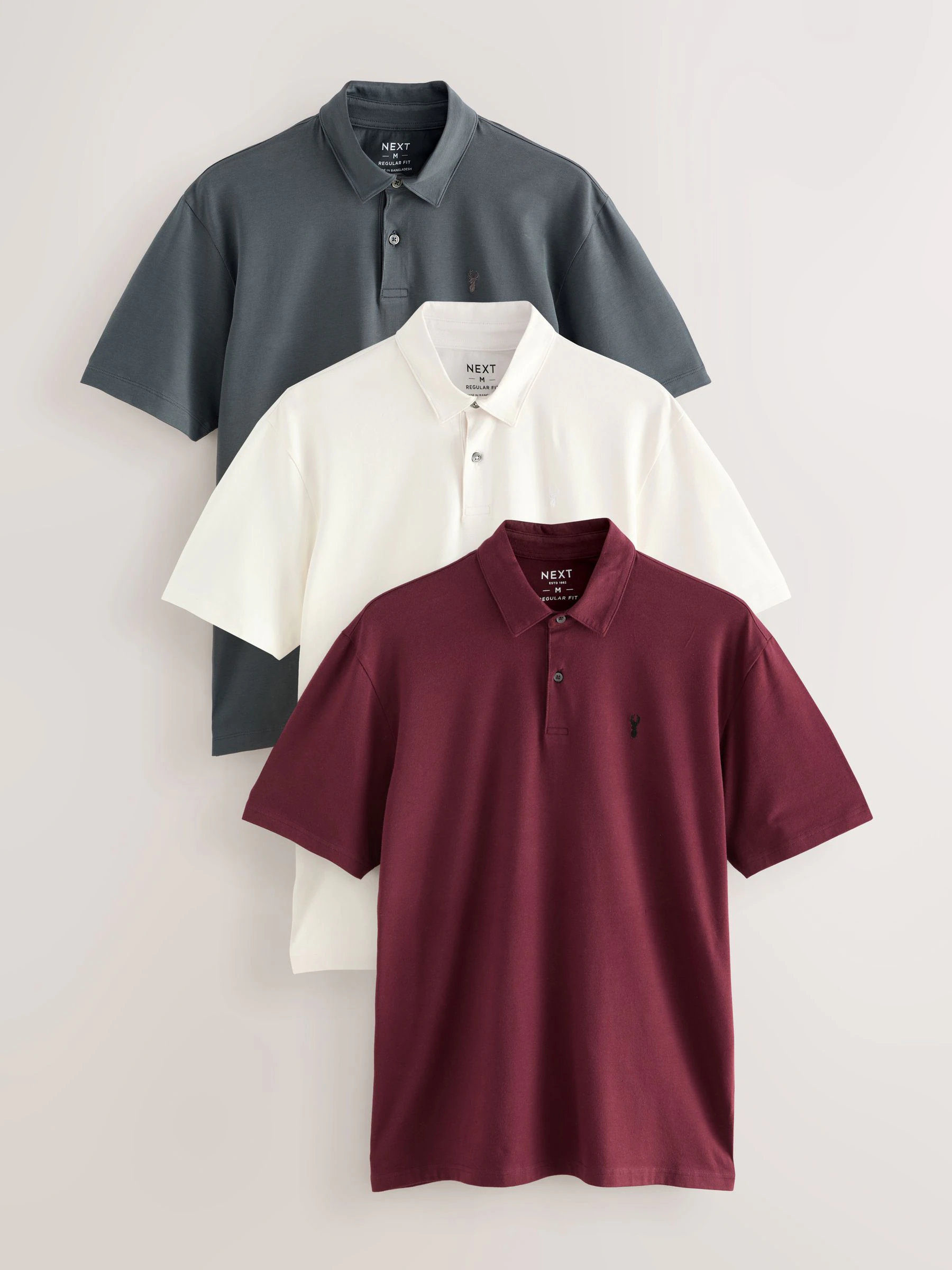 Bordeauxrood/antracietgrijs/Ecru Crème - Set van 3 jersey poloshirts met korte mouwen