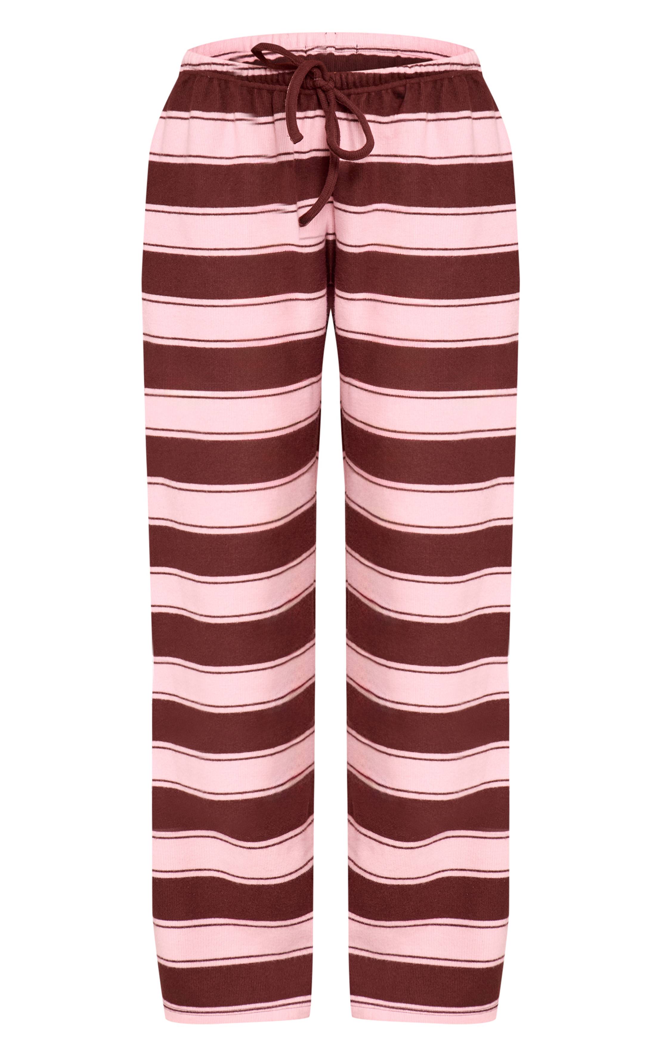 Chocolat Pantalon Large À Cordon De Serrage À Rayures Texturées