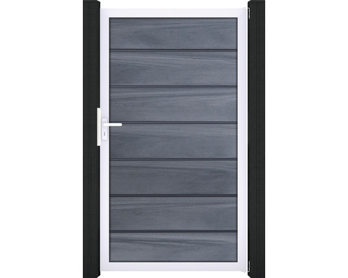 Enkele poort GroJa Flex Grande Premium incl. sierlijsten DIN universeel voorgemonteerd zonder palen frame aluminium 100 x 180 cm steengrijs