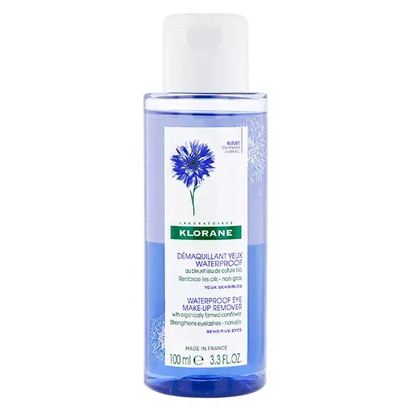 Demaquilante para olhos à prova d'água Klorane Cornflower para olhos sensíveis, 100ml