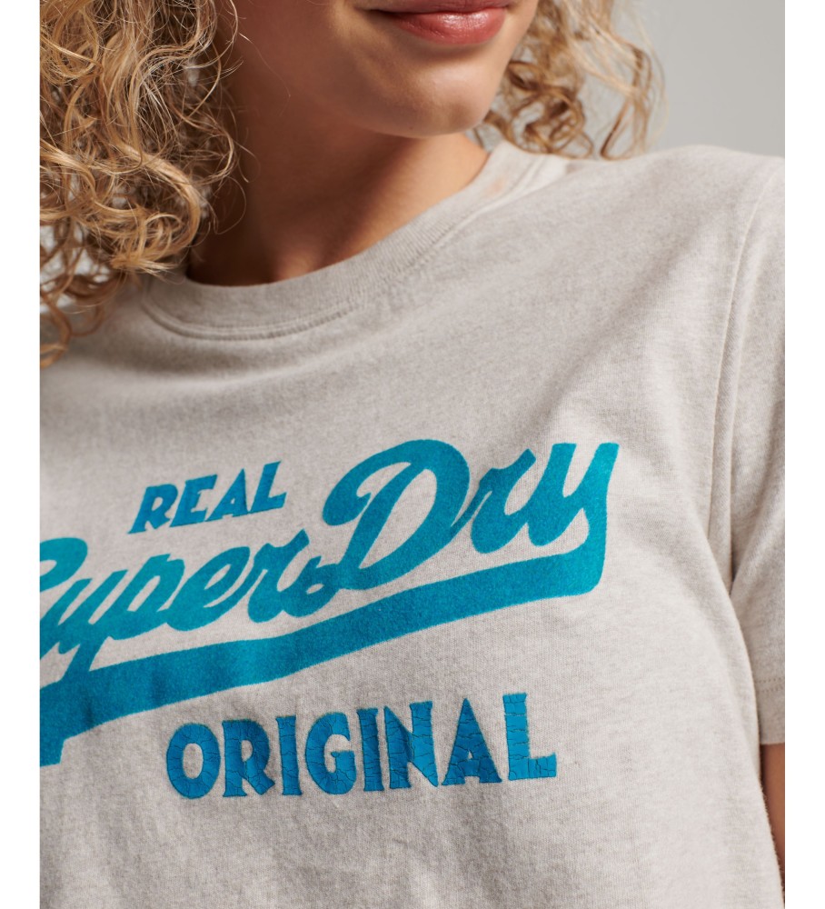 Camiseta Superdry de algodão orgânico com logo vintage em estilo script, marrom acinzentado