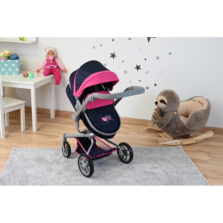knorr toys® Puppenwagen Boonk - flying hearts blue pink blau