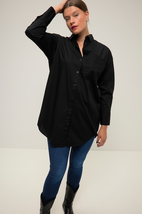 Hemdbluse, oversized, Knopfleiste, Hemdkragen