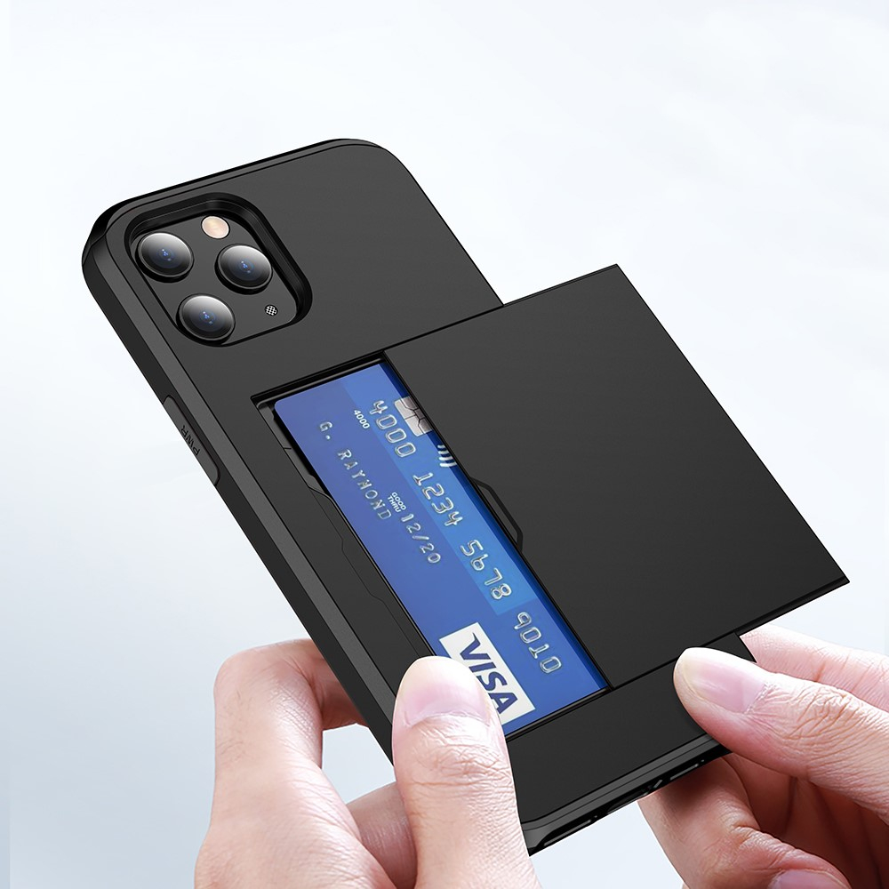 iPhone 12 / iPhone 12 Pro Hybrid Hardcase Hülle mit integriertem Karten Portemonnaie (aufschiebbar) - Schwarz