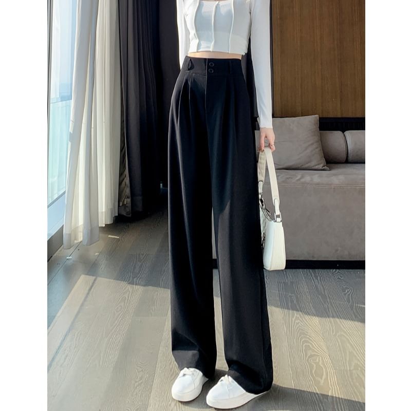 Yohana - Hoge taille effen wijde broek