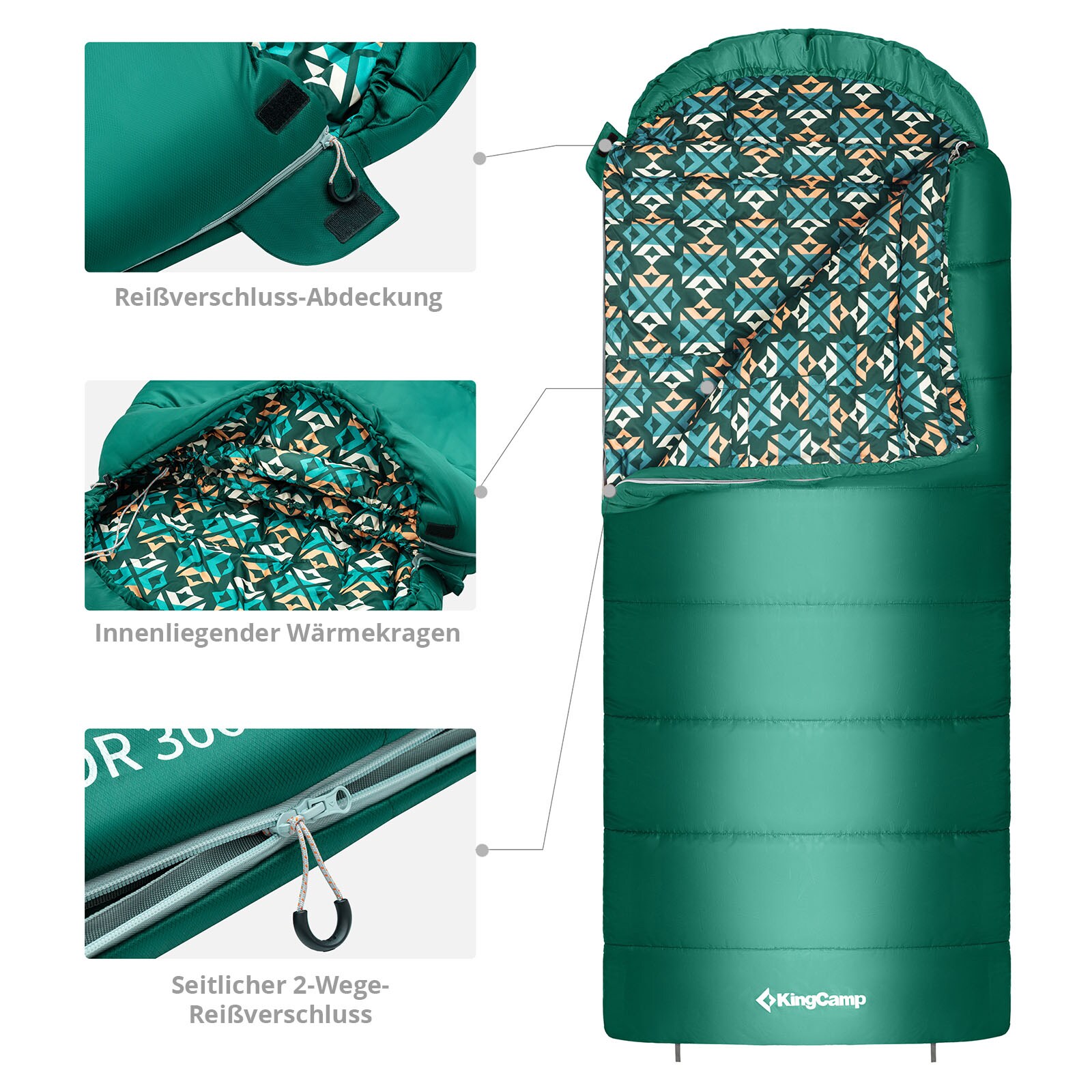 KINGCAMP Mumienschlafsack Superior 300XL 3 Jahreszeiten Schlafsack XL Lang -13°C Variante: L
