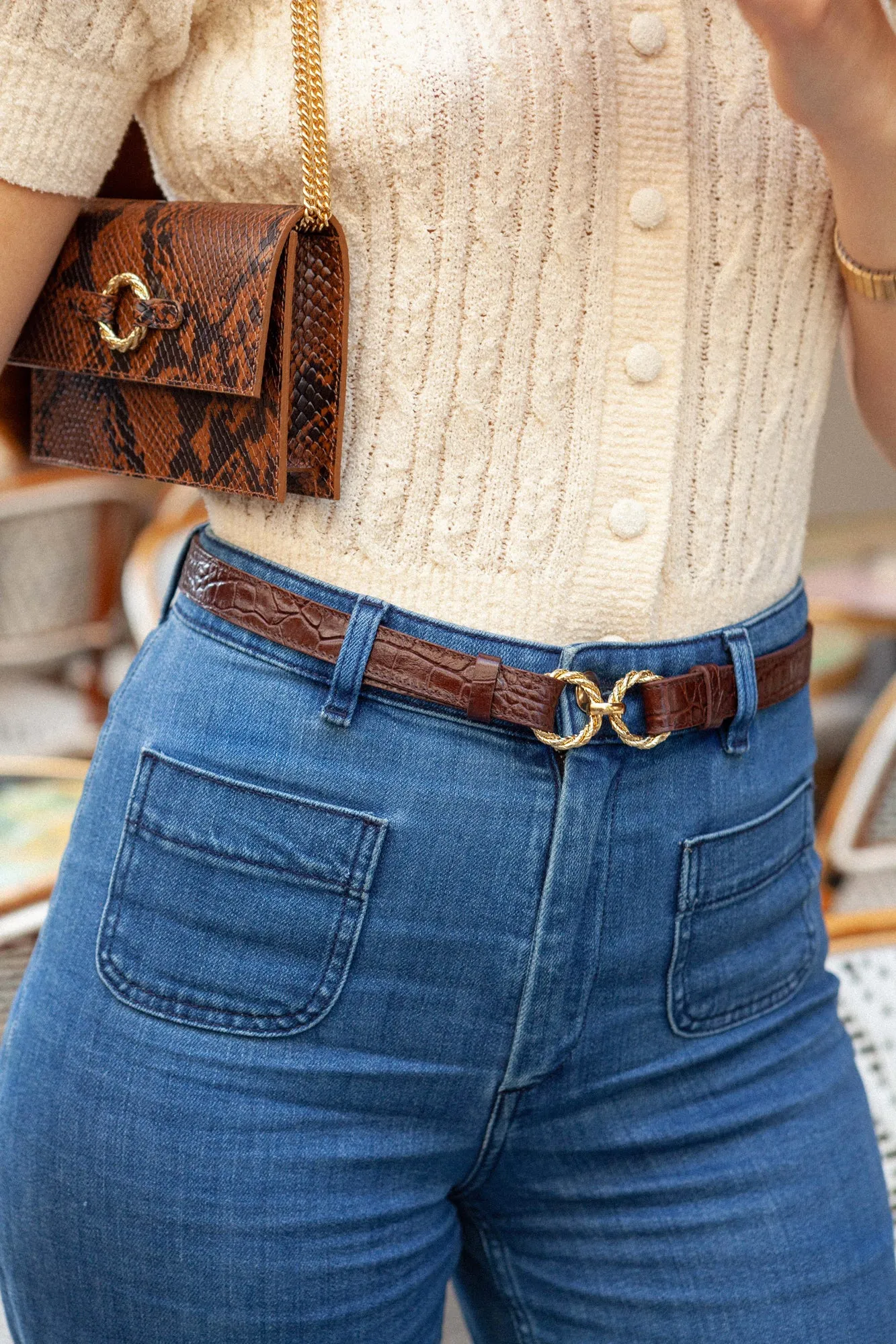 Ceinture en cuir croco Aimée Fauvette