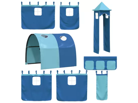 Lit mezzanine enfants avec tour bleu 90x200 cm bois pin massif