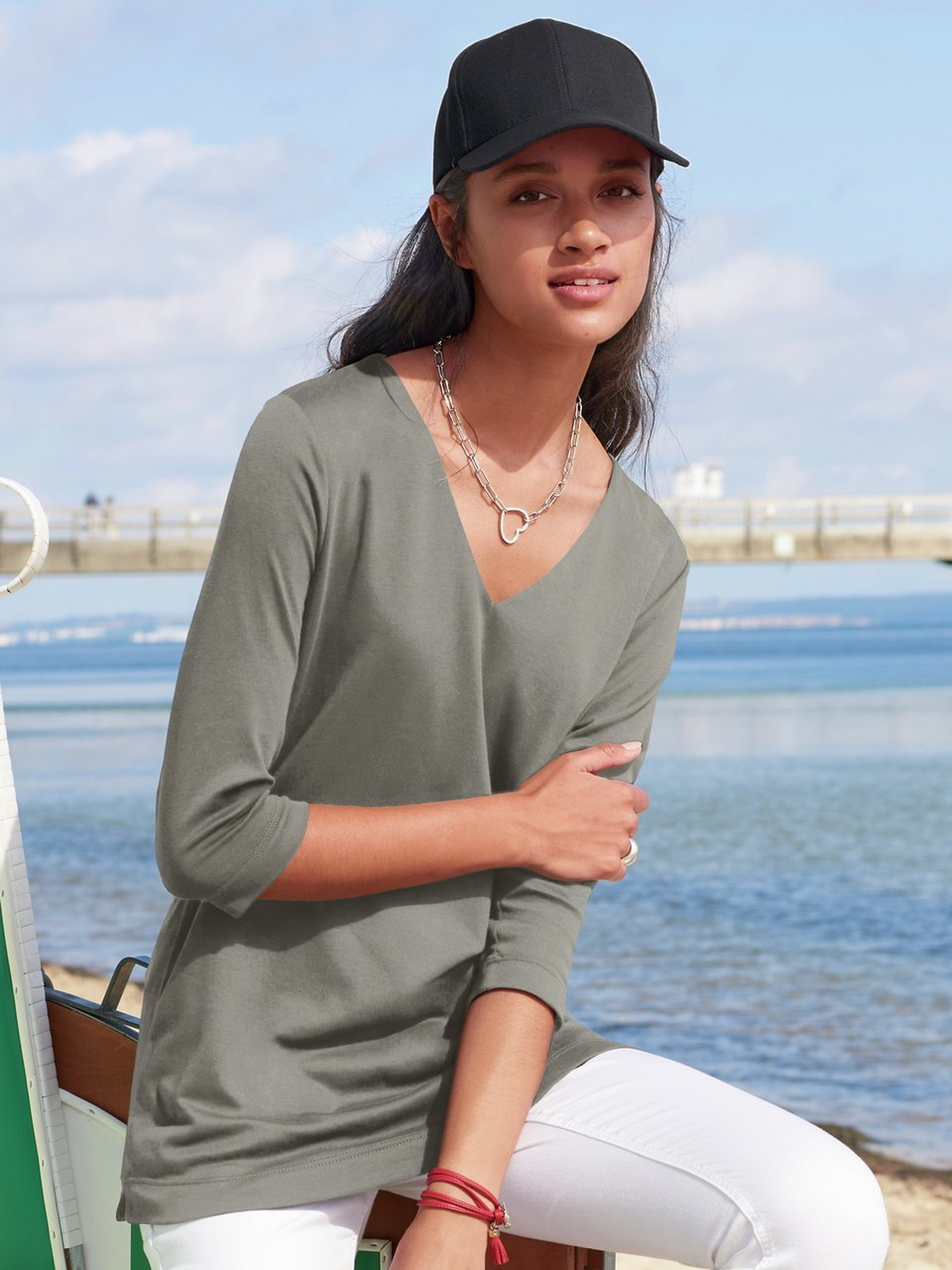 V-Shirt mit 3/4-Arm