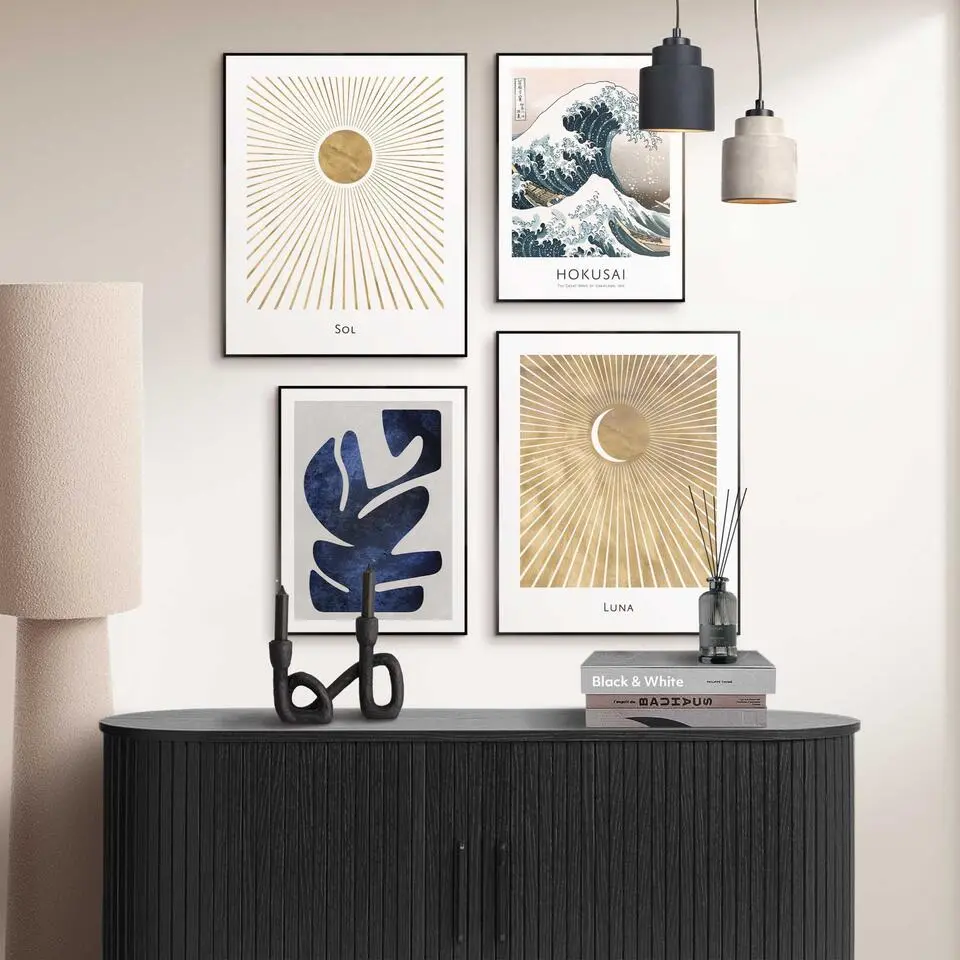 Set poster met lijst - Hokusai de grote golf set